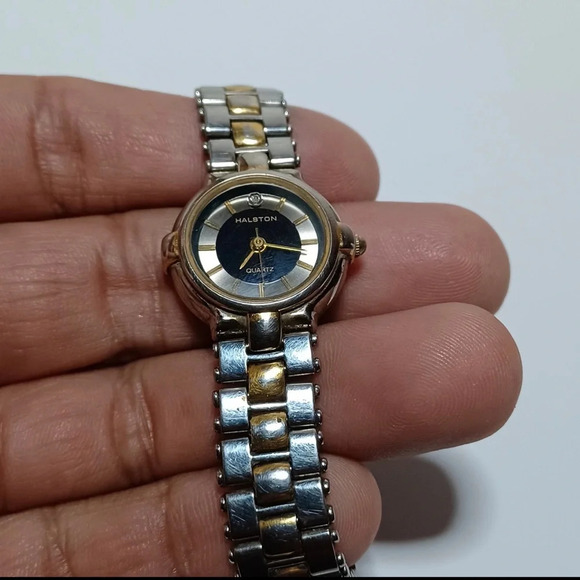 Vintage Halston Ladies Watch Diamond Accent Quartz Two Tone 293-v121 Working - Picture 5 of 7